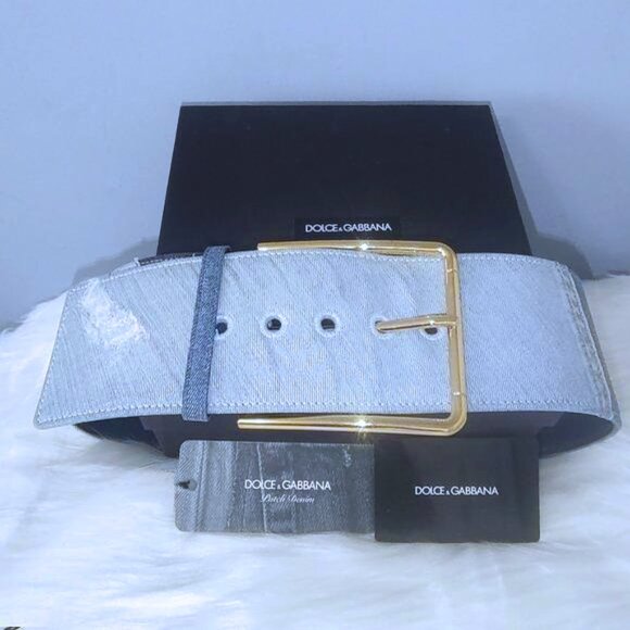 Dolce & Gabbana patch denim wide belt sz 75 S w/box & auth card EUC+ - Picture 1 of 9